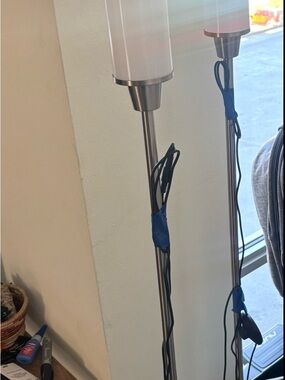 (PICKUP IN DOWNEY CA) Modern Brushed Nickel Floor Lamp with White Shade - Silver
